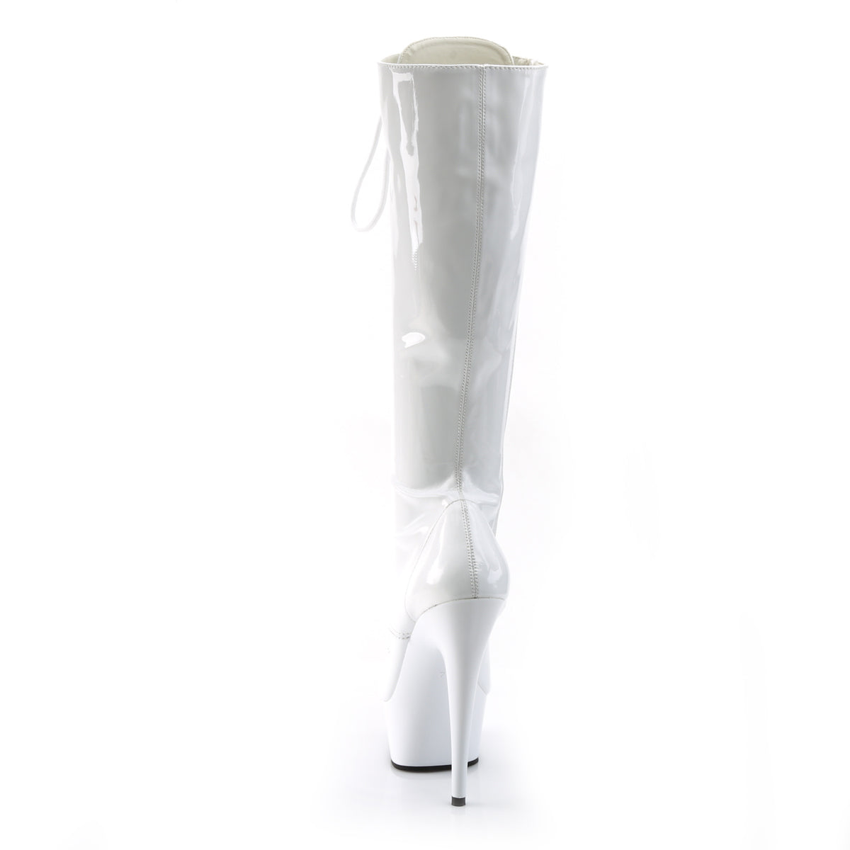 DELIGHT-2023 White Stretch Patent/White Knee Boot Pleaser