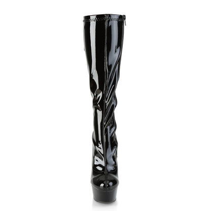 DELIGHT-2029 Black Stretch Patent Knee Boot Pleaser