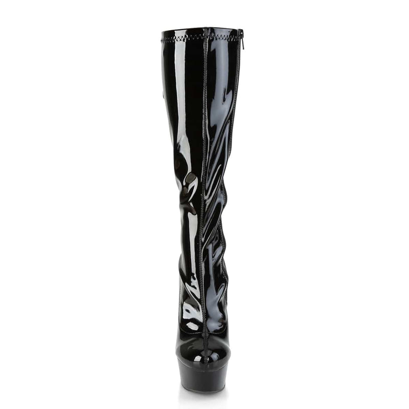 DELIGHT-2029 Black Stretch Patent/Black Knee Boot Pleaser US Size (Women's): 6