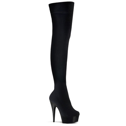 DELIGHT-3002 Black Stretch Velvet/Black Boot Pleaser