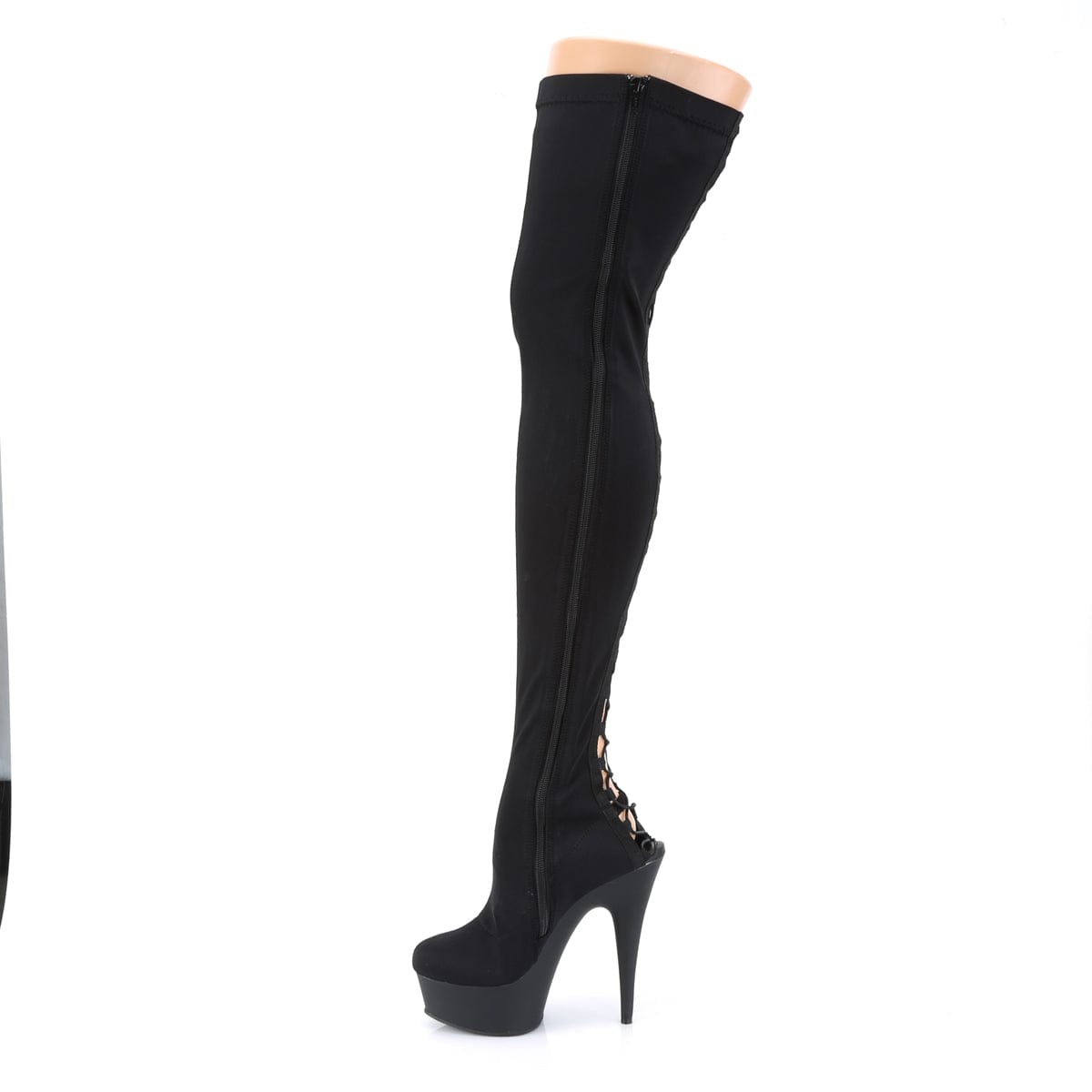 DELIGHT-3003 Black Lycra Thigh Boot Pleaser