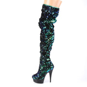 DELIGHT-3004 Green Iridescent Sequins/Black Thigh Boot Pleaser US Size (Women's): 5