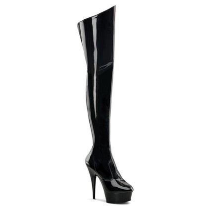 DELIGHT-3010 Black Patent Thigh Boot Pleaser