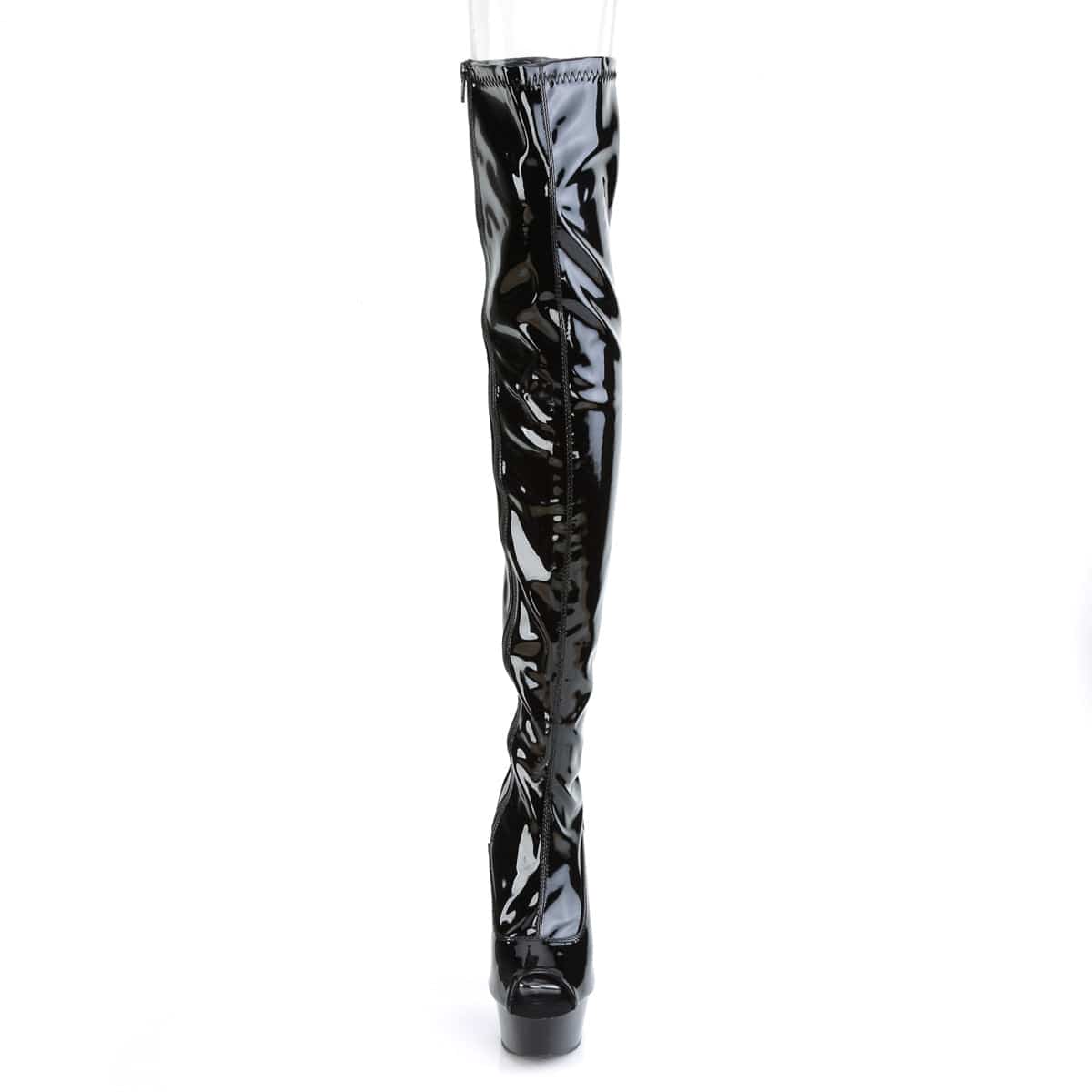 DELIGHT-3011 Black stretch Patent/Black Boot Pleaser