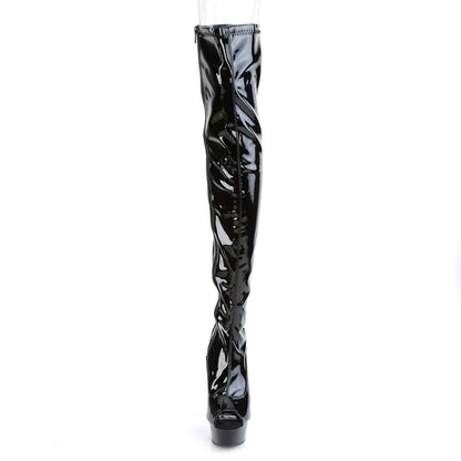 DELIGHT-3011 Black stretch Patent/Black Boot Pleaser