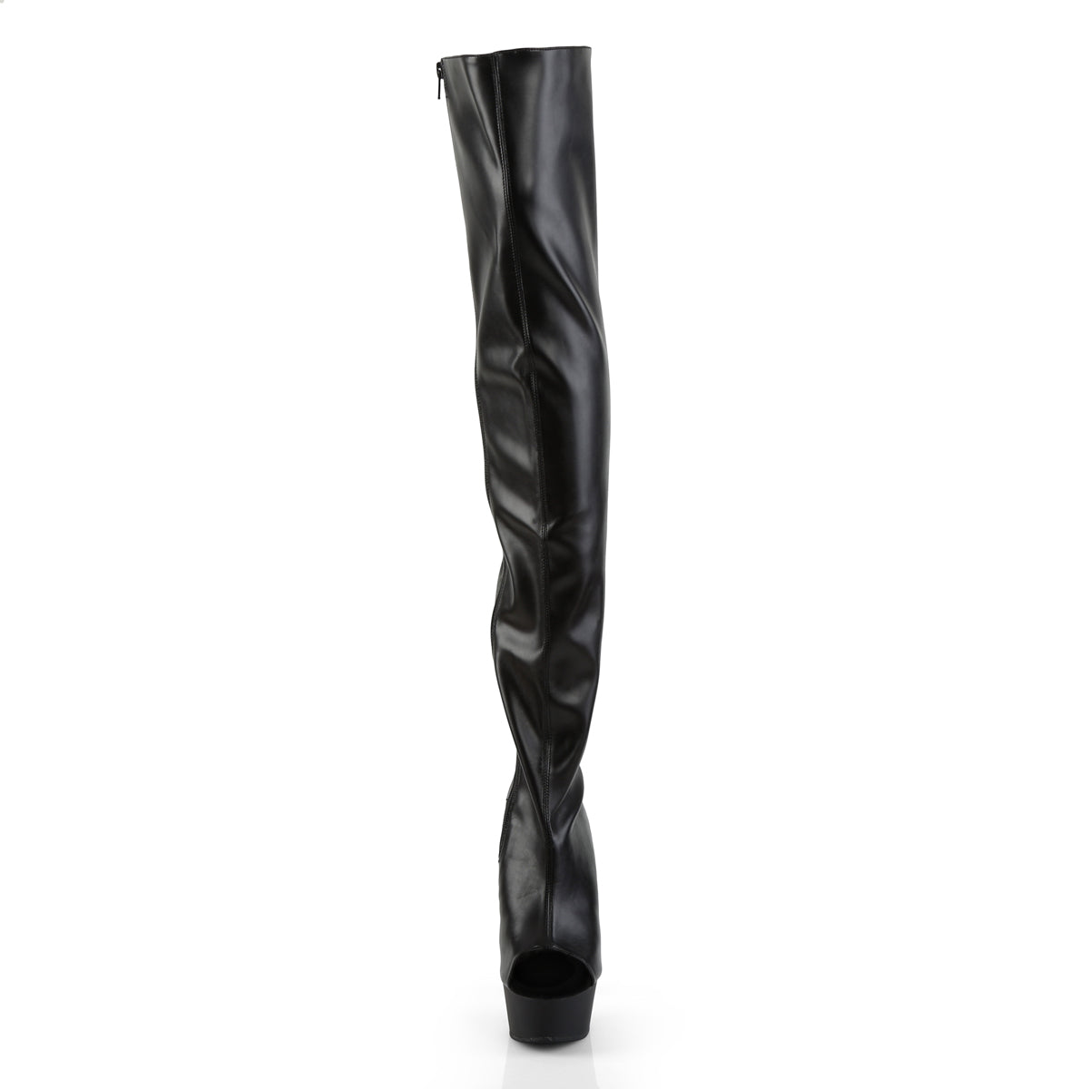 DELIGHT-3017 Black Stretch Faux Leather/Black Boot Pleaser