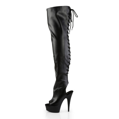 DELIGHT-3017 Black Stretch Faux Leather/Black Boot Pleaser