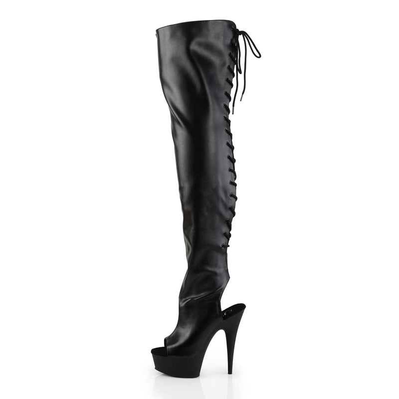 DELIGHT-3017 Black Stretch Faux Leather/Black Boot Pleaser US Size (Women's): 6