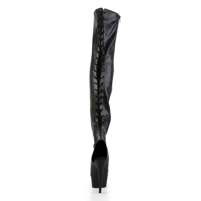DELIGHT-3017 Black Stretch Faux Leather/Black Boot Pleaser US Size (Women's): 6