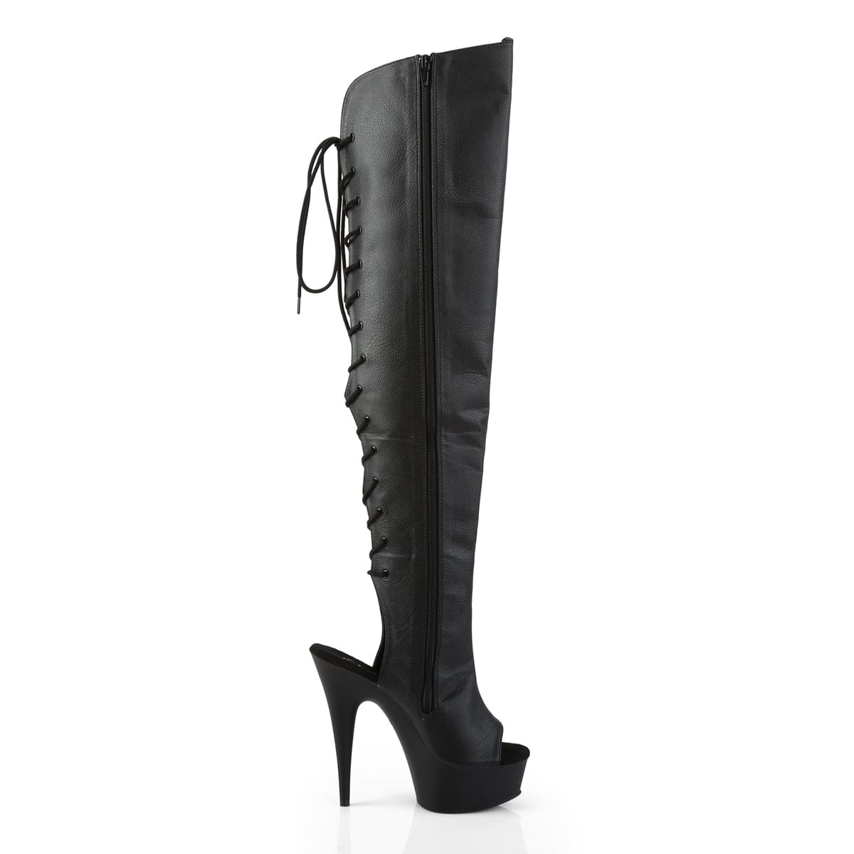 DELIGHT-3019 Black Faux Leather/Black Boot Pleaser