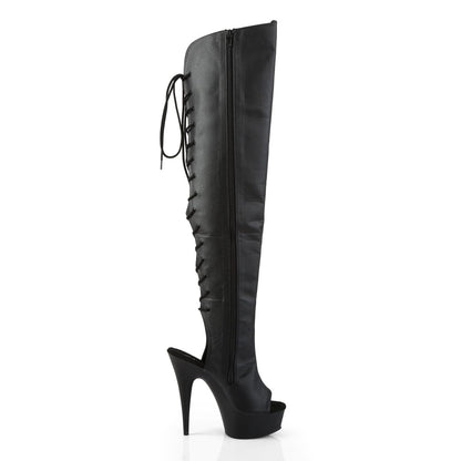 DELIGHT-3019 Black Faux Leather/Black Boot Pleaser