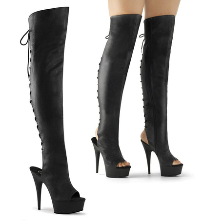 DELIGHT-3019 Black Faux Leather/Black Boot Pleaser