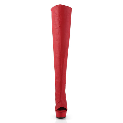 DELIGHT-3019 Red Faux Leather/Red Matte Boot Pleaser