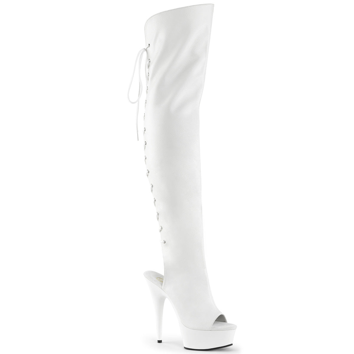 DELIGHT-3019 White Faux Leather/White Boot Pleaser