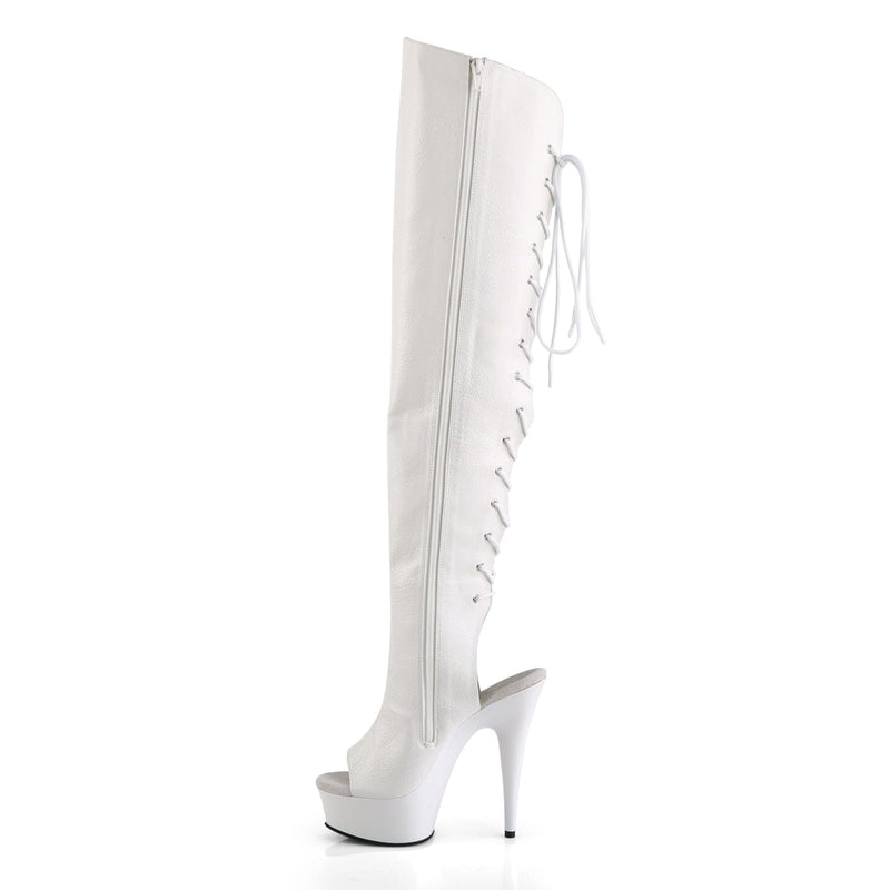 DELIGHT-3019 White Faux Leather/White Boot Pleaser US Size (Women's): 5