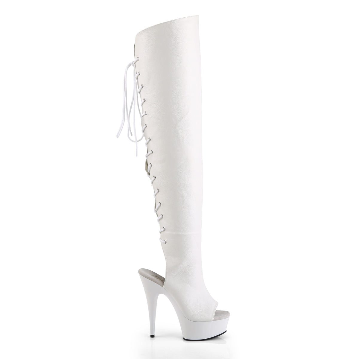 DELIGHT-3019 White Faux Leather/White Boot Pleaser