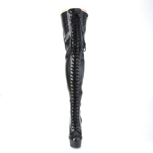 DELIGHT-3023 Black Stretch Faux Leather/Black Matte Thigh Boot Pleaser US Size (Women's): 5