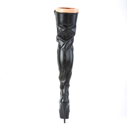 DELIGHT-3023 Black Stretch Faux Leather Thigh Boot Pleaser