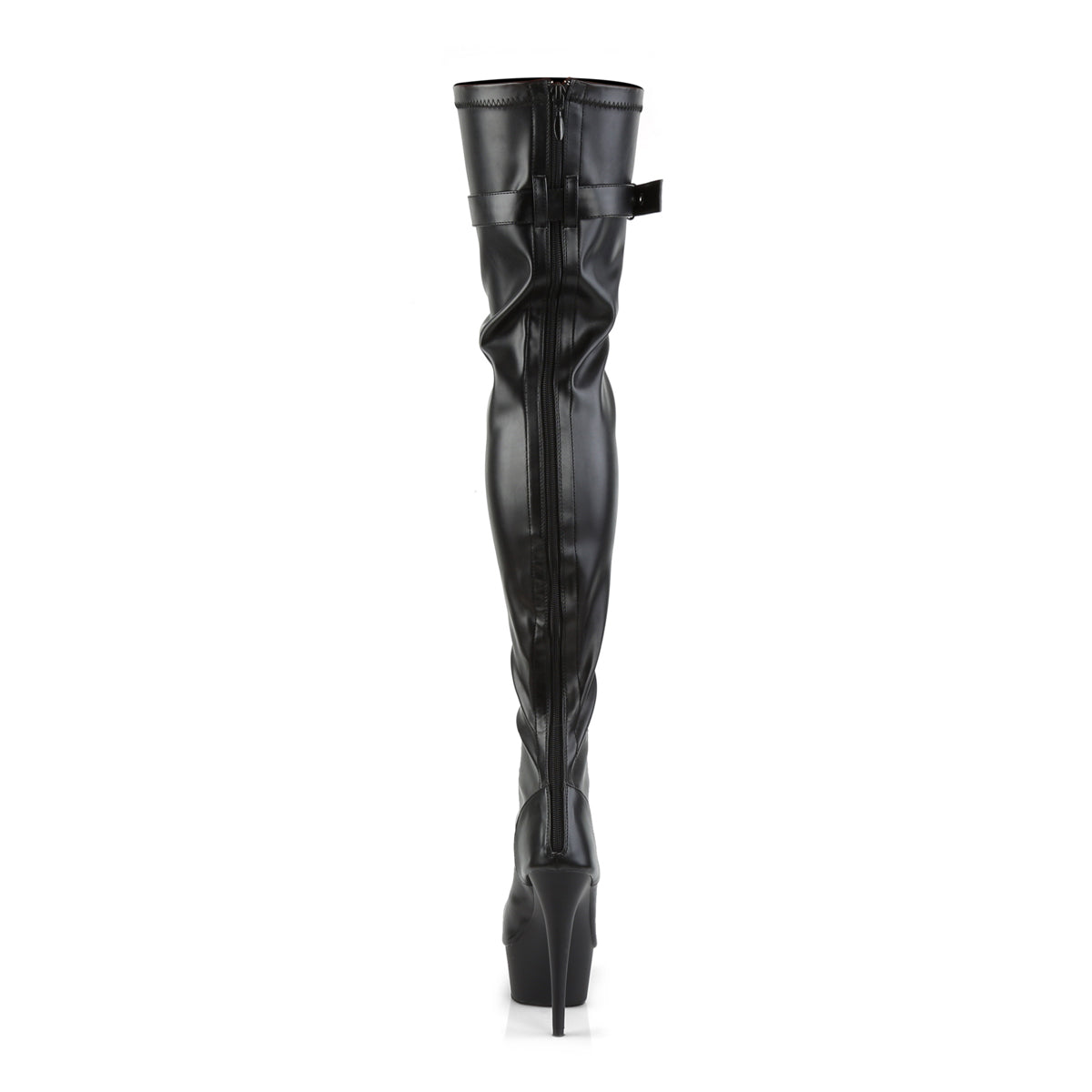 DELIGHT-3025 Black Stretch Faux Leather Thigh Boot Pleaser