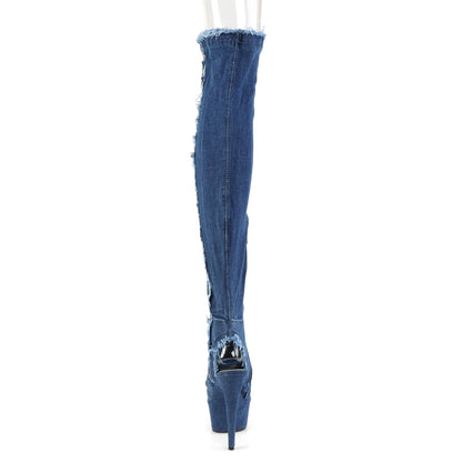 DELIGHT-3030 Denim Blue Stretch Fabric Thigh Boot Pleaser
