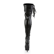 DELIGHT-3050 Black Stretch Faux Leather/Black Matte Thigh Boot Pleaser US Size (Women's): 5