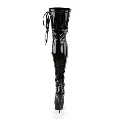 DELIGHT-3050 Black Stretch Patent Thigh Boot Pleaser