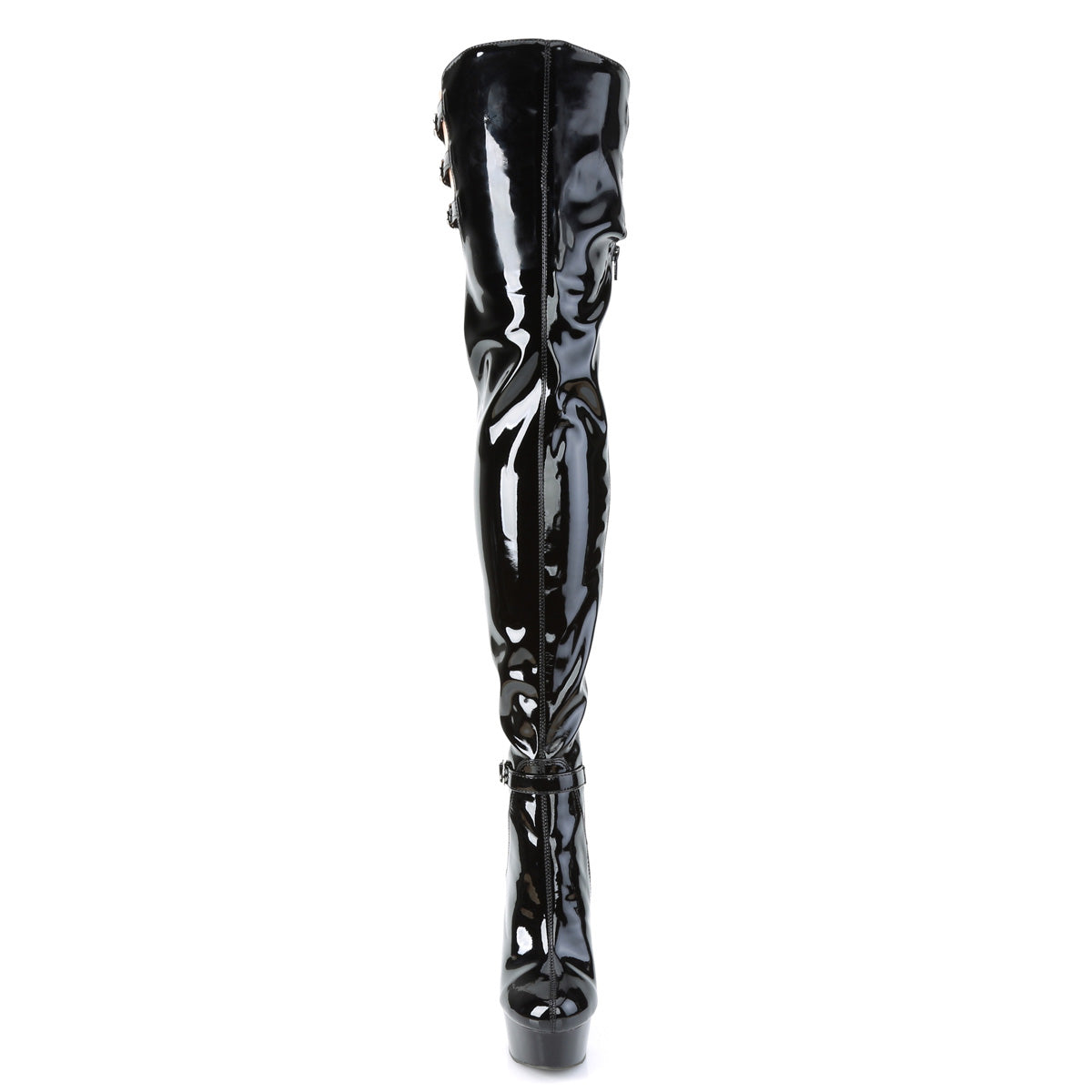 DELIGHT-3055 Black Stretch Patent Thigh Boot Pleaser