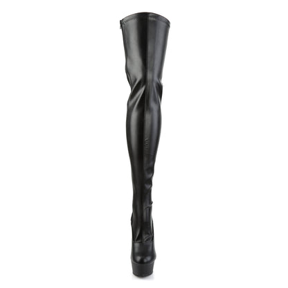 DELIGHT-3063 Black Stretch Faux Leather/Black Thigh Boot Pleaser