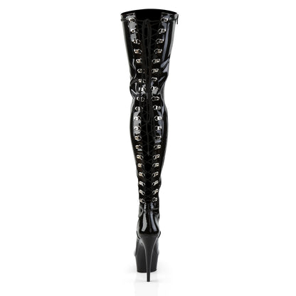 DELIGHT-3063 Black Stretch Patent Thigh Boot Pleaser