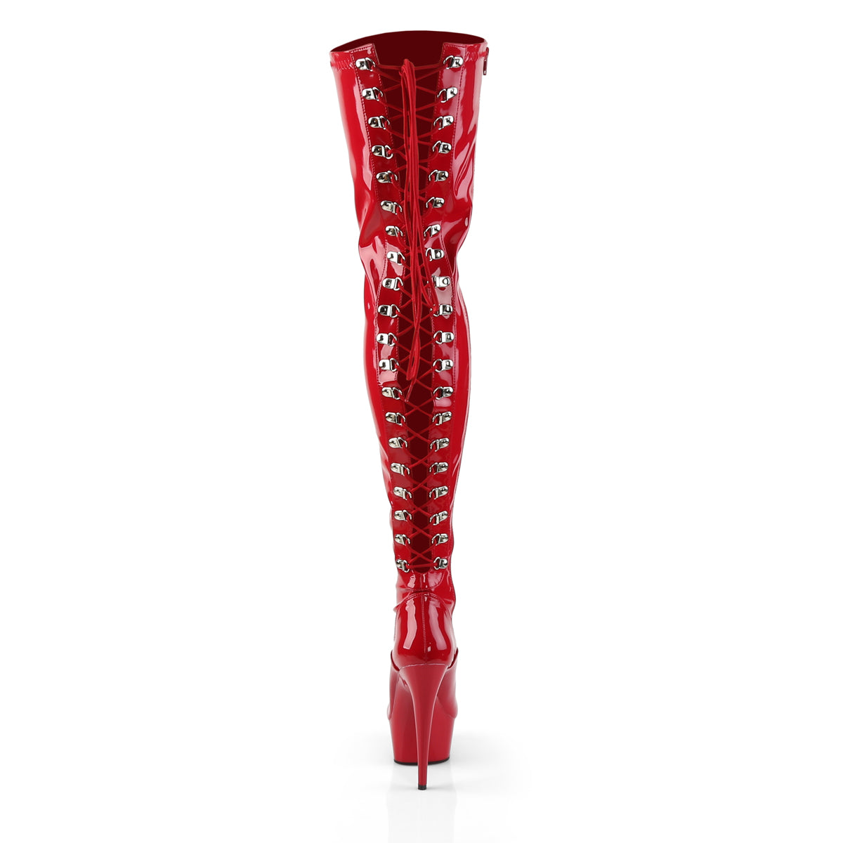 DELIGHT-3063 Red Stretch Patent/Red Thigh Boot Pleaser
