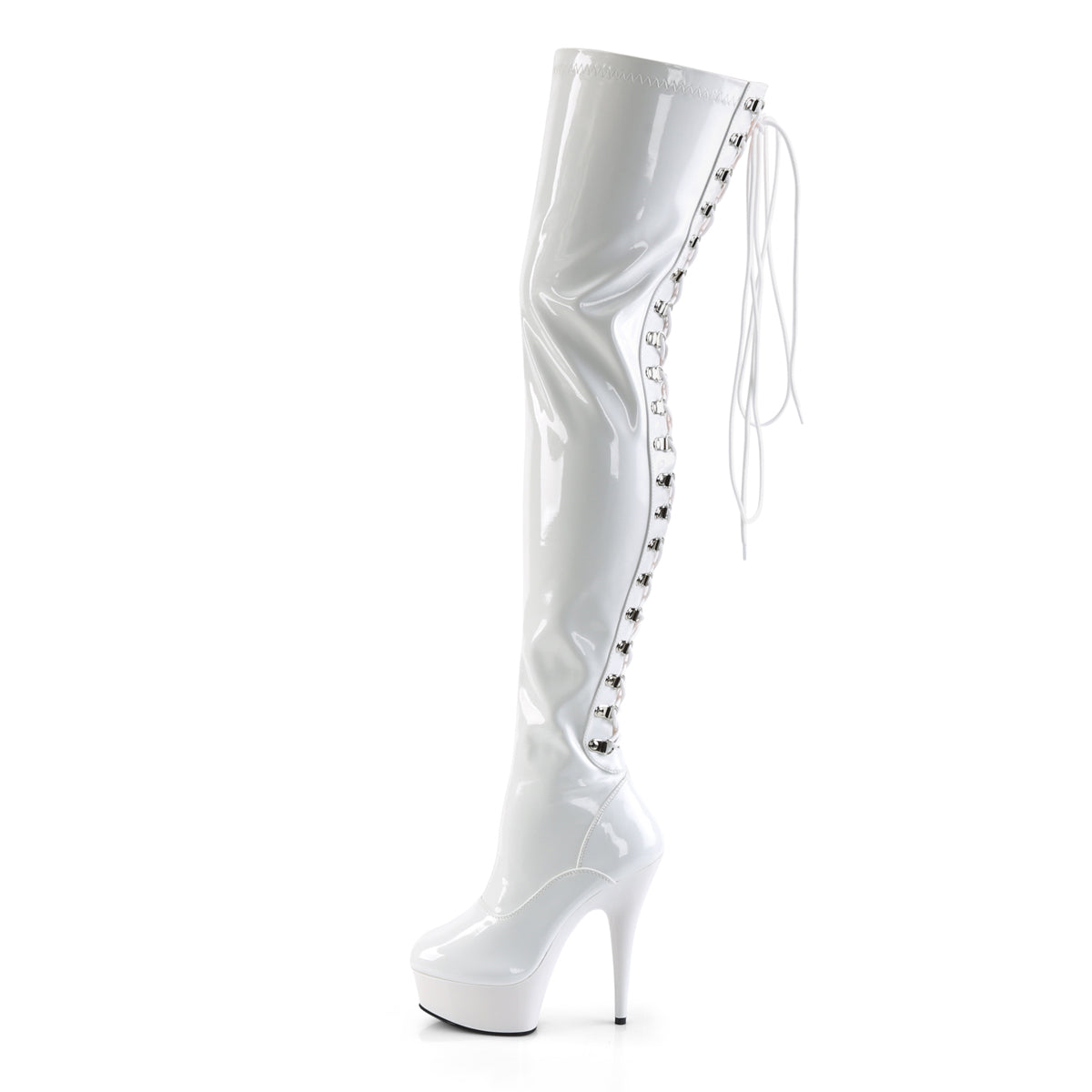 DELIGHT-3063 White Stretch Patent/White Thigh Boot Pleaser