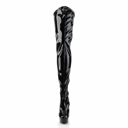 DELIGHT-4000 Black Stretch Patent Boot Pleaser