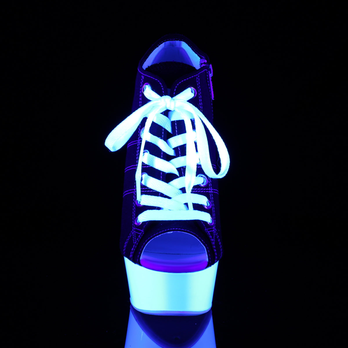 DELIGHT-600SK-01 Black Canvas/Neon White Sneaker Heels Pleaser