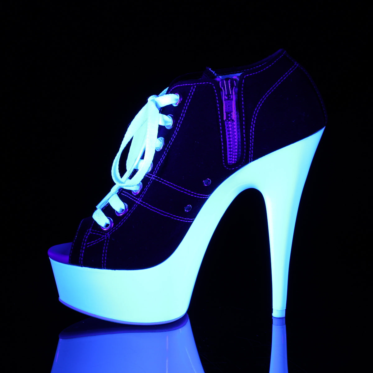 DELIGHT-600SK-01 Black Canvas/Neon White Sneaker Heels Pleaser