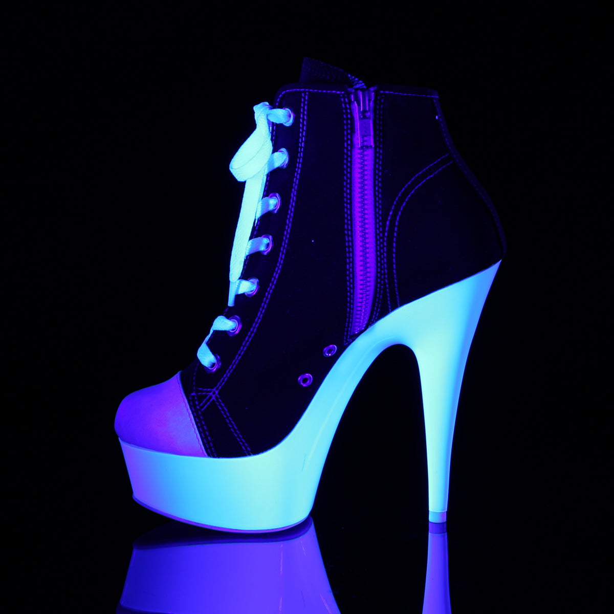 DELIGHT-600SK-02 Black Canvas/Neon White Sneaker Heels Pleaser