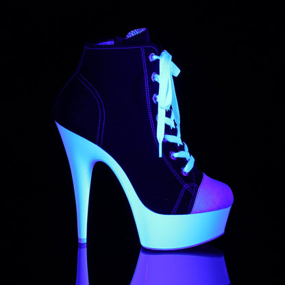 DELIGHT-600SK-02 Black Canvas/Neon White Sneaker Heels Pleaser