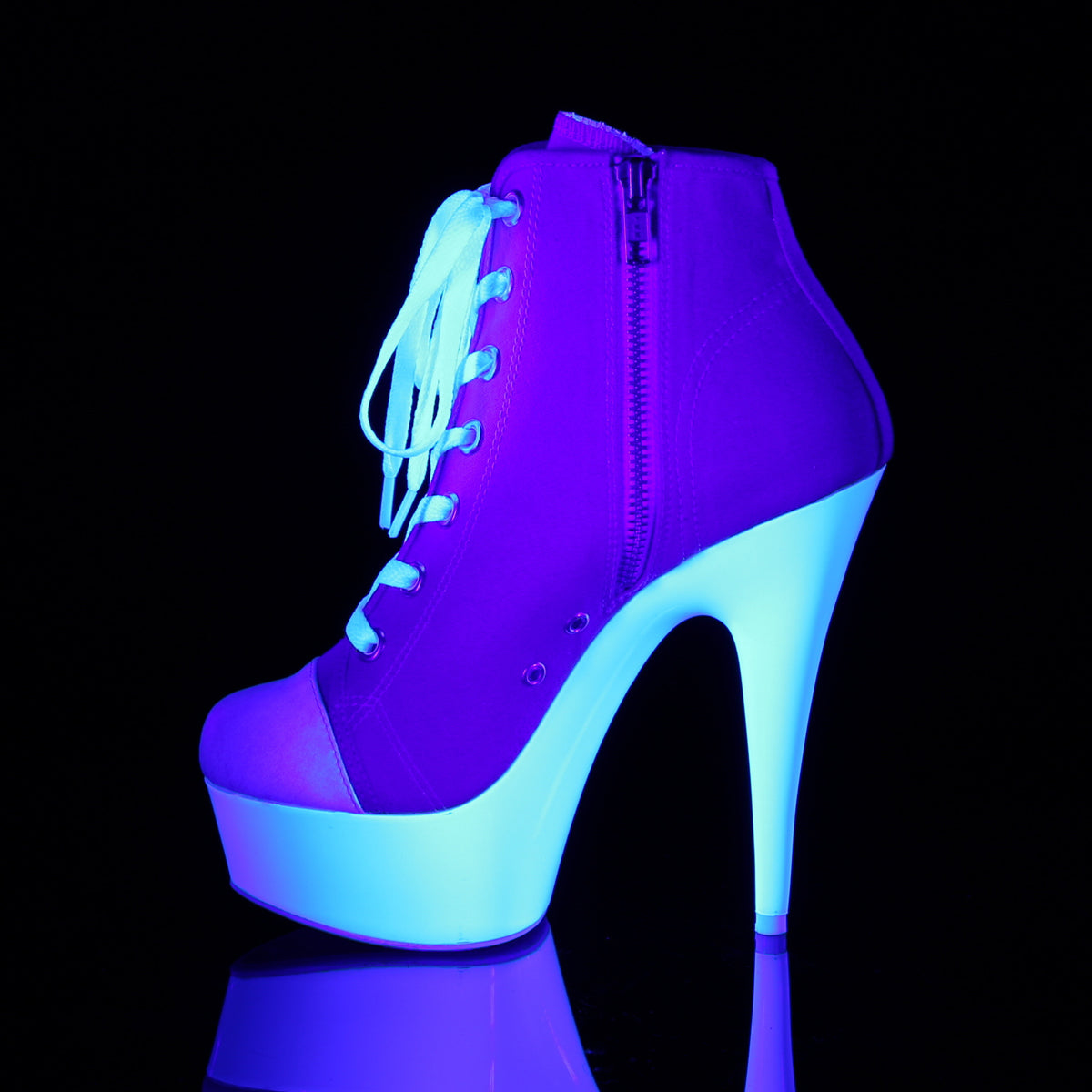 DELIGHT-600SK-02 Pink Canvas/Neon White Sneaker Heels Pleaser