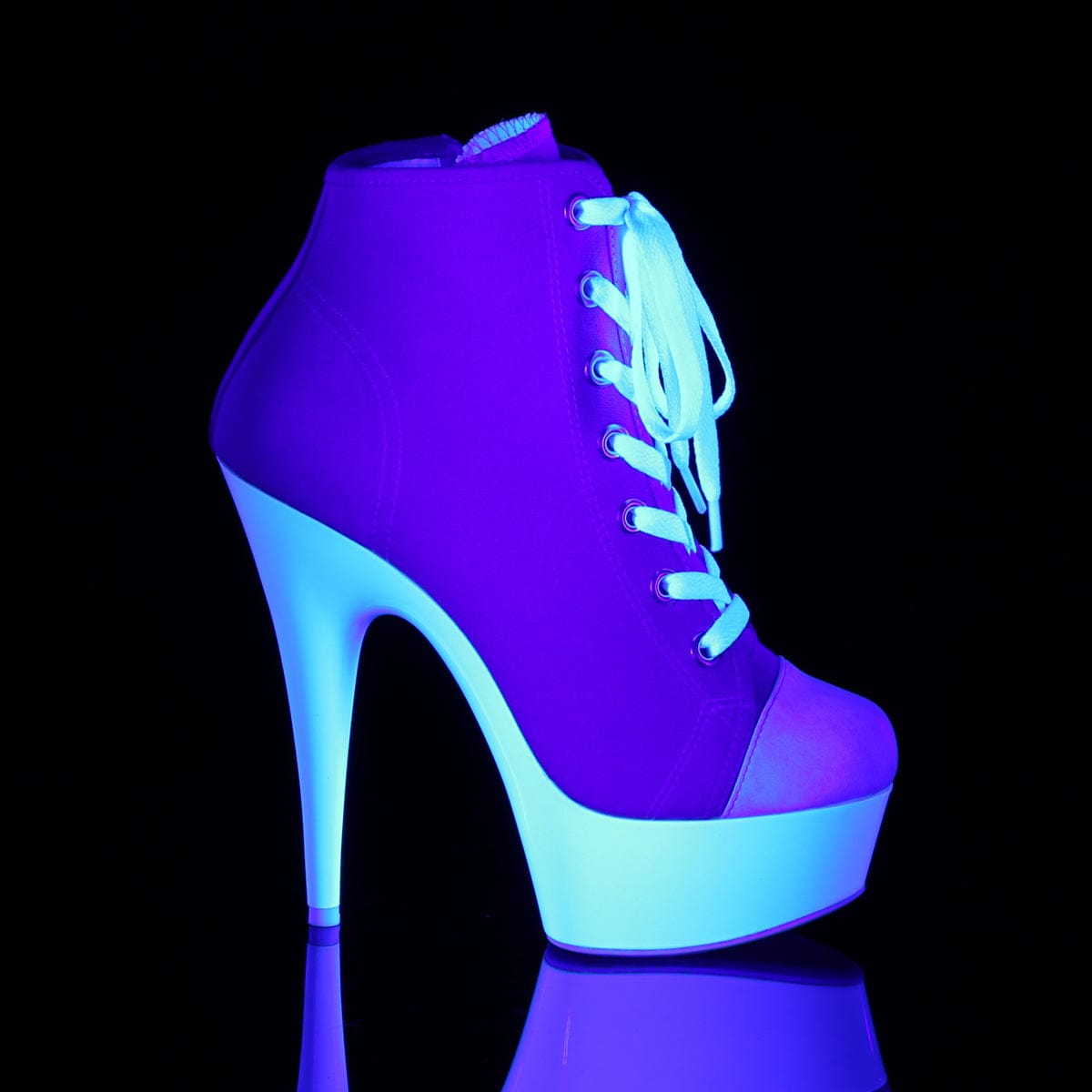 DELIGHT-600SK-02 Pink Canvas/Neon White Sneaker Heels Pleaser US Size (Women's): 5