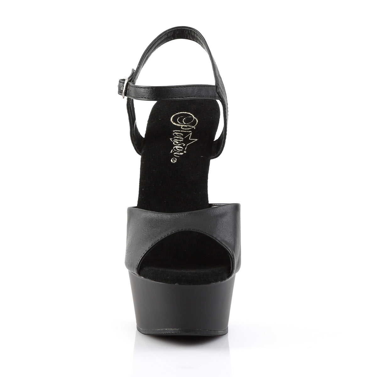 DELIGHT-609 Black Faux Leather Platform Sandal Pleaser