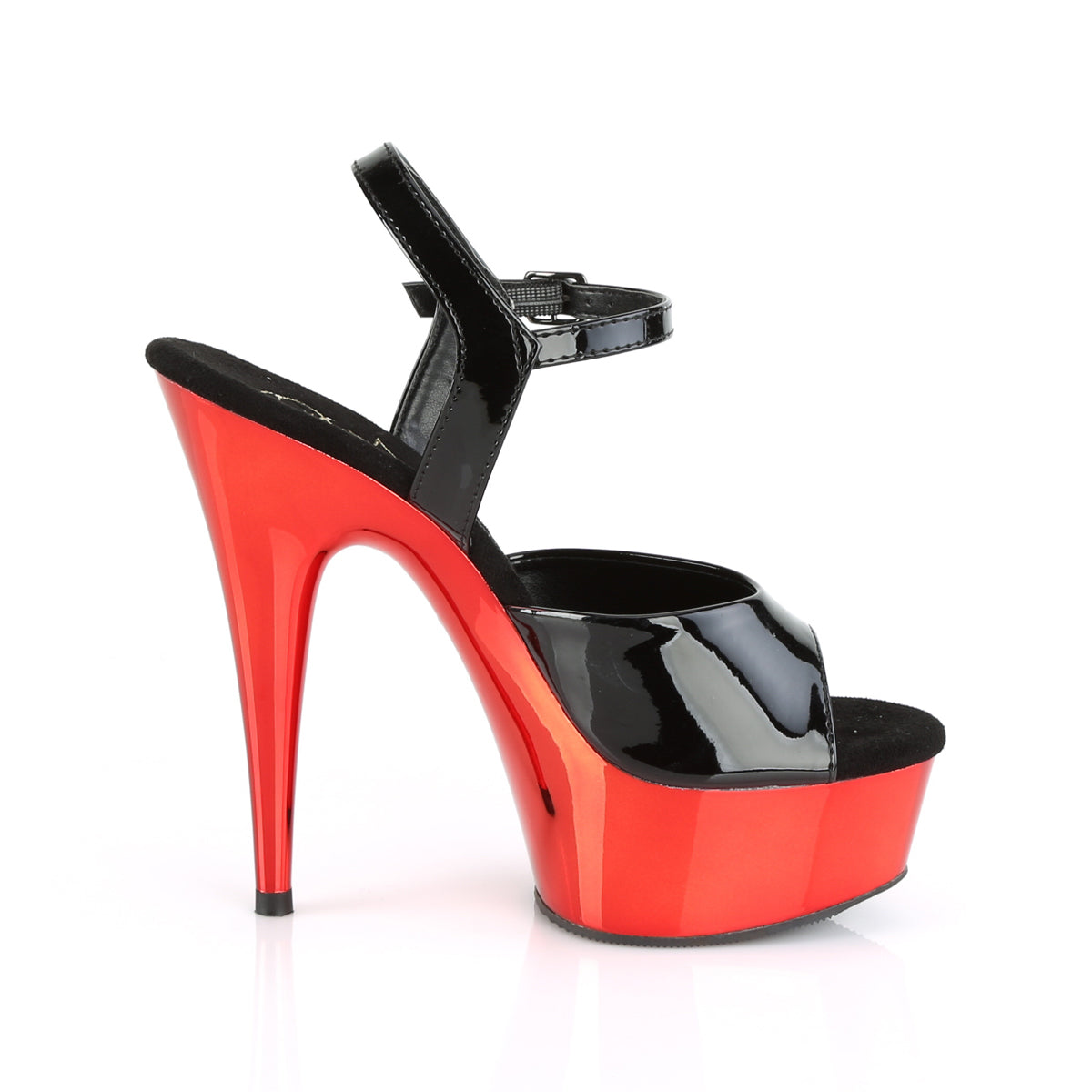 DELIGHT-609 Black Patent/Red Chrome Platform Sandal Pleaser