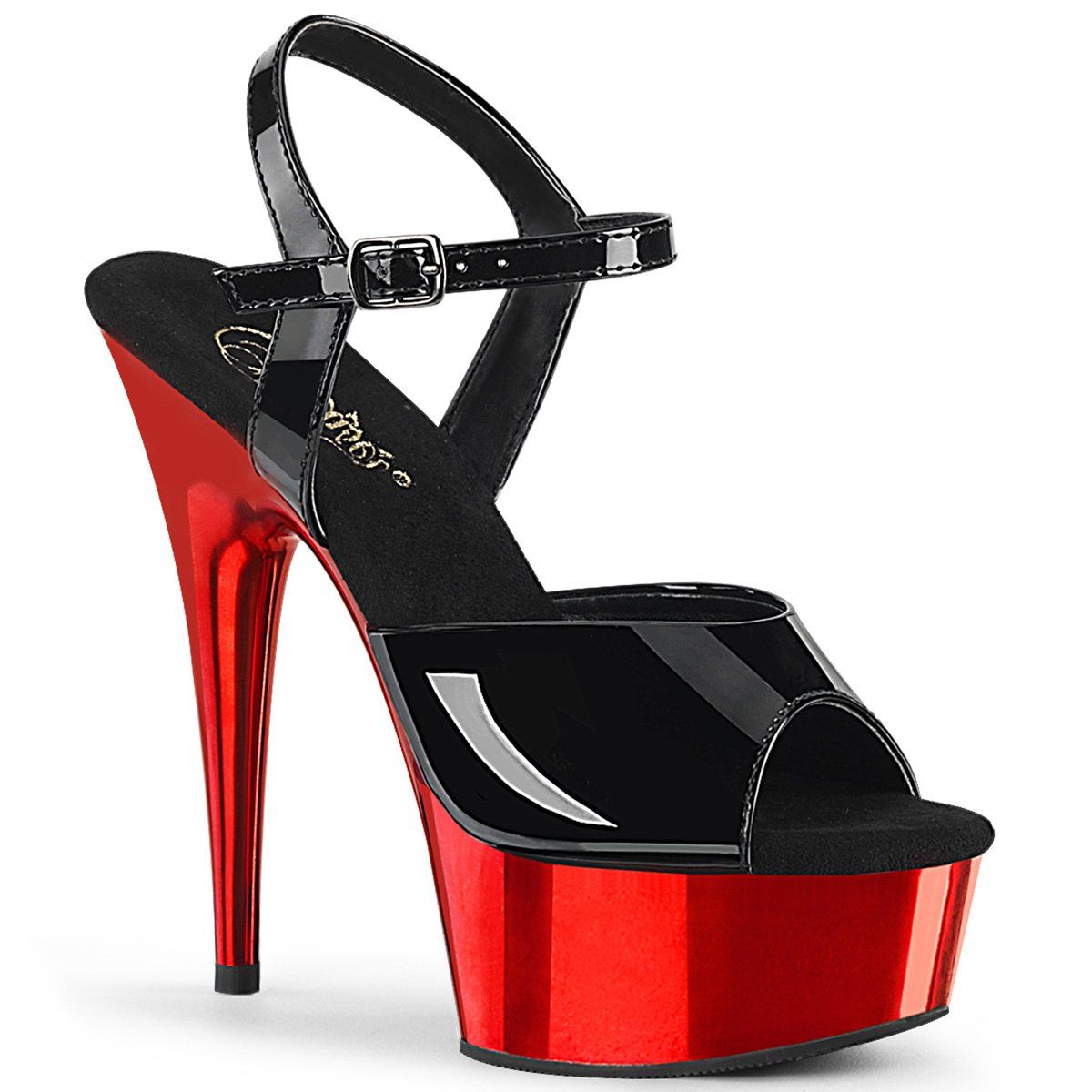 DELIGHT-609 Black Patent/Red Chrome Platform Sandal Pleaser