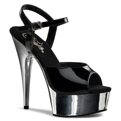 DELIGHT-609 Black/Silver Chrome Platform Sandal Pleaser