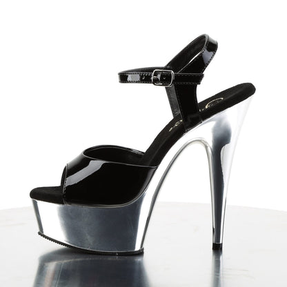 DELIGHT-609 Black/Silver Chrome Platform Sandal Pleaser