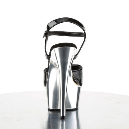 DELIGHT-609 Black/Silver Chrome Platform Sandal Pleaser