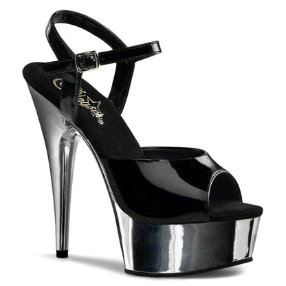 DELIGHT-609 Black/Silver Chrome Platform Sandal Pleaser