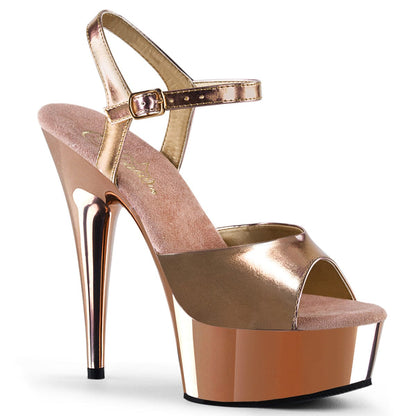 DELIGHT-609 Rose Gold MetallicPu/Rose Gold Chrome Platform Sandal Pleaser