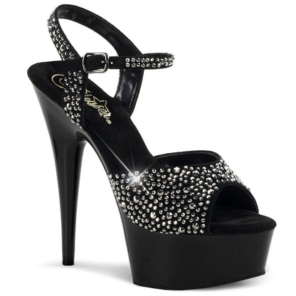 DELIGHT-609RS Black Suede-Pewter Rhinestone/ Black Platform Sandal Pleaser