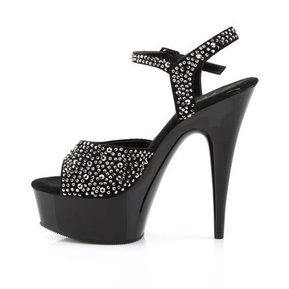 DELIGHT-609RS Black Suede-Pewter Rhinestone/ Black Platform Sandal Pleaser