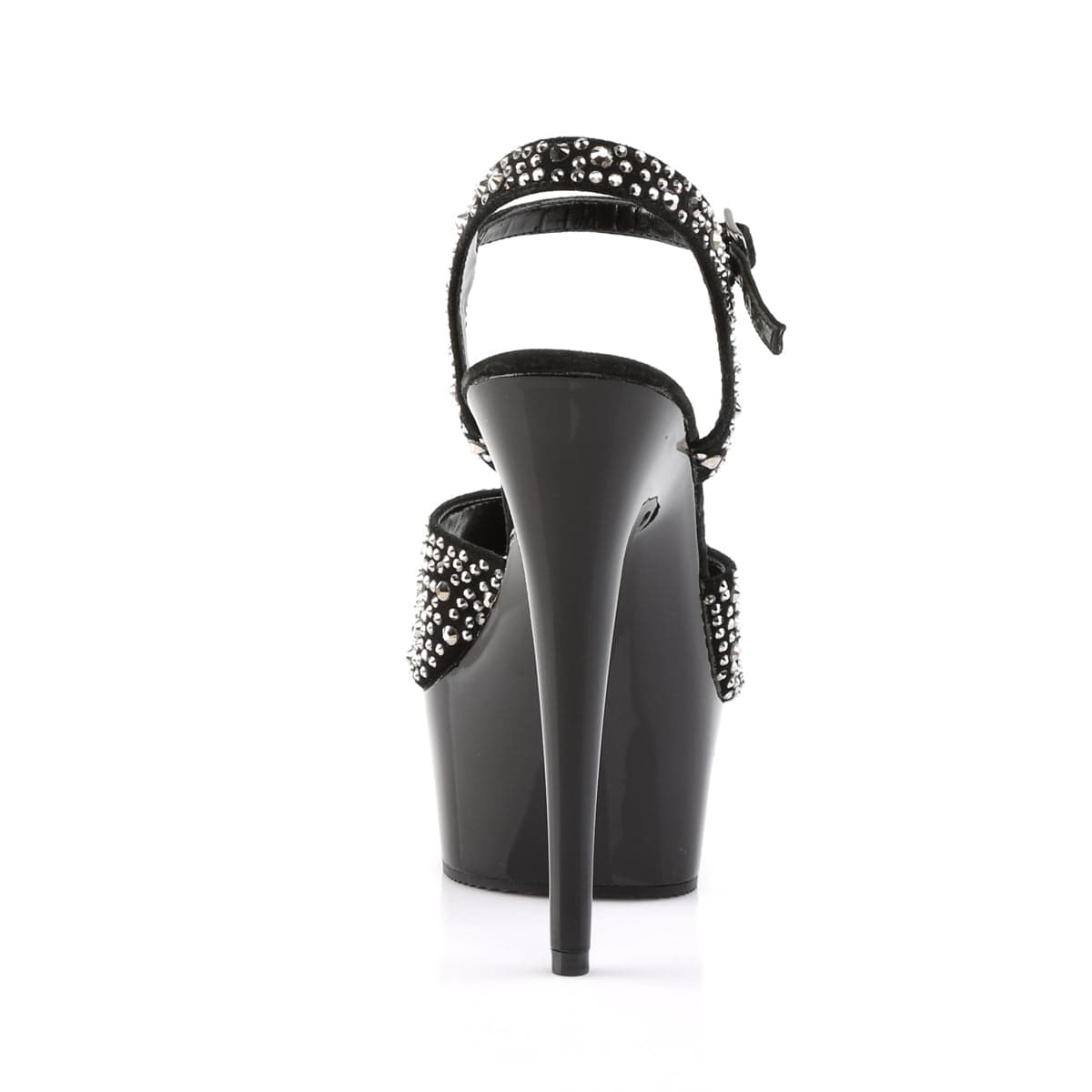 DELIGHT-609RS Black Suede-Pewter Rhinestone/ Black Platform Sandal Pleaser