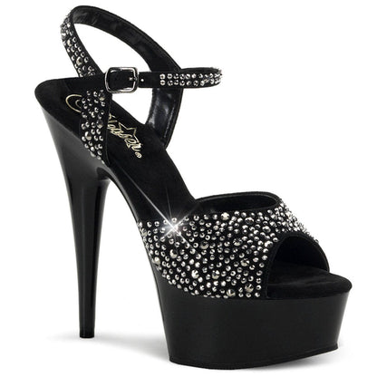 DELIGHT-609RS Black Suede-Pewter Rhinestone/ Black Platform Sandal Pleaser